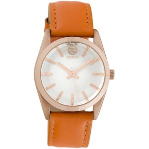 OOZOO Timepieces - Rosé goudkleurige horloge met oranje leren band - C10188
