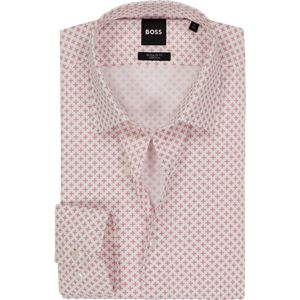 BOSS Joe regular fit overhemd - popeline - wit met donker oranje dessin - Strijkvriendelijk - Boordmaat: 38