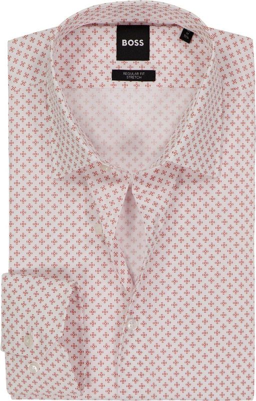 BOSS Joe regular fit overhemd - popeline - wit met donker oranje dessin - Strijkvriendelijk - Boordmaat: 38