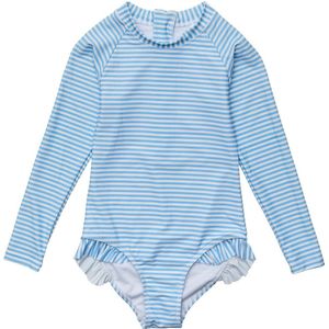 Snapper Rock - UV Zwempak voor meisjes - Lange mouw - Gestreept - Cornflower blauw - maat 14 (149-155cm)