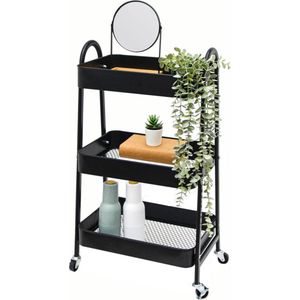 Kleine Serveerwagen Metaal 42 x 30 x 77 cm - Rolwagen Keukenwagen Smal met Wieltjes - Rolkast Bijzetwagen Keuken - Bureau Boeken Knutselwagen Kinderen - Badkamerrek Trolley