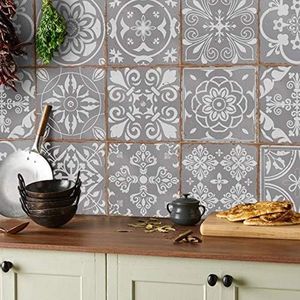 24 stuks mozaïek wandtegelstickers voor 10 x 10 cm tegels tegelstickers voor badkamer en keuken | decoratieve tegelfolie voor badkamer en keuken (T1Grey)