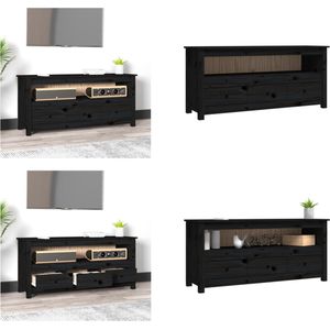 vidaXL Tv-meubel 114x35x52 cm massief grenenhout zwart - Tv-meubel - Tv-meubels - Tv Standaard - Tv Unit