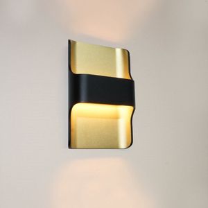 Wandlamp Dallas Zwart/Mat Goud - hoogte 24cm - LED 2x8W 2700K 2x720lm - IP54 - Dimbaar > wandlamp binnen zwart goud | wandlamp buiten zwart goud | wandlamp zwart goud | buitenlamp zwart goud | muurlamp zwart goud | design lamp zwart goud