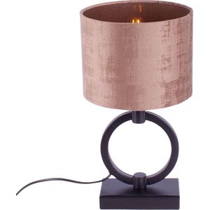 Tafellamp ring met velours kap Davon | 1 lichts | brons / bruin / zwart | metaal / stof | Ø 15 cm | 37 cm hoog | modern / sfeervol design