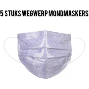Glitter wegwerp mondmaskers - Lila - per 5 stuks