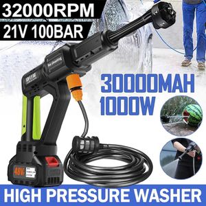 Hogedrukreiniger - Accu - Draadloze - 1000W - 100Bar - 30000mAh - Krachtige Waspistool - 6-in-1 Nozzle - Voor Auto en Thuisgebruik - 1 Accu