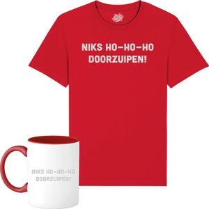 Niks ho ho ho, doorzuipen! - Foute Kersttrui Kerstcadeau - Dames / Heren / Unisex Kleding - Grappige Kerst Outfit - Glitter Look - T-Shirt met mok - Unisex - Rood - Maat 4XL