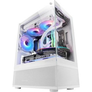Micro-ATX Gaming Case met Frameloos Glas en AirTech Mesh Technologie - Dual Chamber Design, Ondersteuning voor Vloeistofkoeling, Wit
