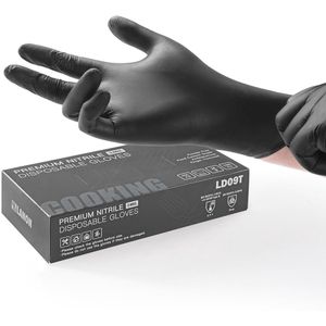 3 Mil Nitril Wegwerphandschoenen - Voedselveilig, Latexvrij, Poedervrij, Zwart, Maat L (100 Stuks)