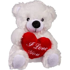 Moederdag knuffelbeertje I love you wit - Pluche teddybeer met hartje