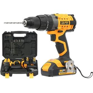 Tolsen Accuboormachine 20V Li-ion Industrial - Schroef- en klopboormachine - Schroeven, boren, klopboren - 55Nm - Geleverd incl. twee 2.0Ah Li-ion accu's, snellader, accessoires en koffer