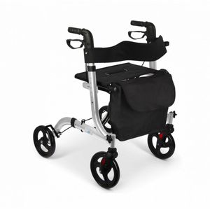 MedWalk - Rollator - lichtgewicht - opvouwbaar - zitfunctie - voor binnen en buiten - Rugleuning en wandelstok houder - Grijs