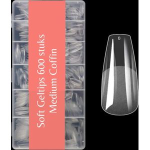Medium Coffin nails Frosted Soft geltips Full Cover nagels - Plaknagels met Lijm - Nepnagels met Lijm - 600 stuks in Doos- 100% soak off - Nageltips met lijm - Soft Geltips - Medium Coffin nailtips - coffin nagels- coffin nagel tips