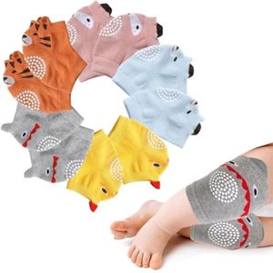 Babykniebeschermers + babysokjes, 5 paar antislip rubberen noppen voor babykruipen, geschikt voor kinderen van 0 tot 4 jaar, één maat past iedereen