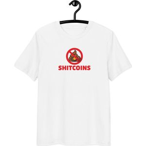 Bitcoin T-shirt - Shitcoins - Unisex - 100% Biologisch Katoen - Wit - Maat S |By BitPopArt|Grappige Tekst| Bitcoin cadeau| Bitcoin T-shirt | Bitcoin Shirt| Bitcoin Merch| Bitcoin Kleding| Crypto Kleding | Crypto shirt