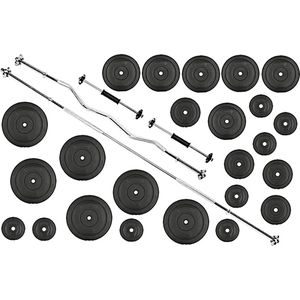 Halterset  Gewichtenset Dumbbellset  inc 110 kg Halterschijven + 2 Dumbbell stangen 45cm + Halterstang Recht 180cm + Curl Stang 120cm