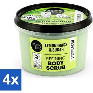 4 x Organic Shop - Body Scrub Lemongrass - Verfrissend en Verzorgend - 250 ml - Lichaams Scrub - Suiker Scrub - Citroengras Scrub - Natuurlijke Scrub - Organische Scrub