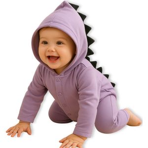 BoefieBoef Baby Boxpakje Dinosaurus - Baby Onesie Jumpsuit Paars - Kruippak - Dierenpak - Pyjama - 6-18 maanden - Romperer, Boxpakje, Kruippak, Dierenpak, Pyjama – Baby's 6-18 maanden - jongens en meisjes - 100% Katoen - Drukknopen – Paars