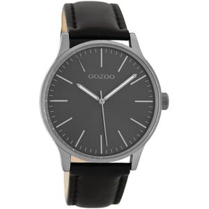 OOZOO Timepieces - Titanium horloge met zwarte leren band - C8544