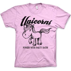 Hybris Unicorns Ponies With Party Hats T-Shirt Pink-S