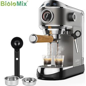 Koffiemachine - Koffiezetapparaat - Met Melkopschuimer - Voor Vers Gemalen Koffie - Pistonmachines - 1450 Watt - 1.1 Liter - 20 Bar - Zwart
