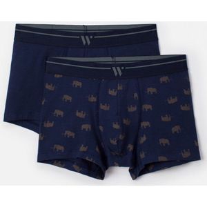 Woody duopack boxershort heren - uni donkerblauw - all-over print mammoet - 232-12-QLM-Z/057 - maat XXL