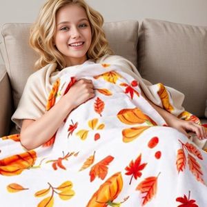 Inovra ® Halloween pompoendeken, Thanksgiving Esdoorn deken, herfst esdoornblad deken, oogsttijd pluche deken, kinderen, jongens, meisjes fleece deken, esdoornblad halloweendeken voor thuis