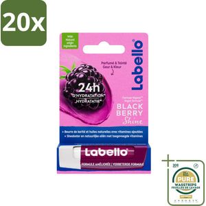 20 x Labello – Lippenbalsem – Blackberry Shine – Lippenbalsem – Shea Boter & Jojoba Olie – 5,5 ml - Grootverpakking - Lippenbalsem - Hydratatie - Shea Boter - Jojoba Olie - Glans