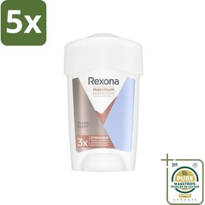 5 x Rexona - Deodorant Stick - Women Maximum Protection Clean Scent - Anti-transpirant - 45 ml - Grootverpakking - Anti-transpirant Stick - Zweetbestendig - Frisheid - Zweetgeur - Defence+ Technologie