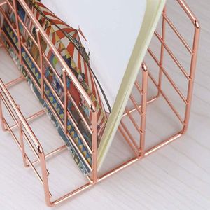 Iron Table Bookcase with Galvanic Process, Multifunctional Design and Good Stability - 3 Grids for Home Use (Rose Gold)
