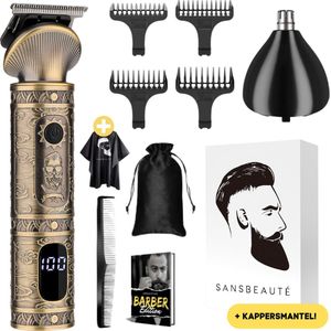 2-in-1 Baardtrimmer Mannen + Kappersmantel - Trimmer voor Baard en Lichaam - Incl. 2 opzetstukken - Sansbeauté® - Bodygroomer Mannen - Bodytrimmer Heren - Haar trimmer - Tondeuse - 0.5-15MM - Neus en Oor - Trimapparaat - Baard Machine