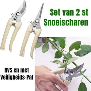 Allernieuwste.nl® SET 2 Stuks Tuin Snoeischaar Roestvrijstaal RVS Takkenschaar Bloemenschaar - Setje Takken Schaar Snoei Schaar tot 15 mm Tuingereedschap - RVS Creme 2 STUKS %%