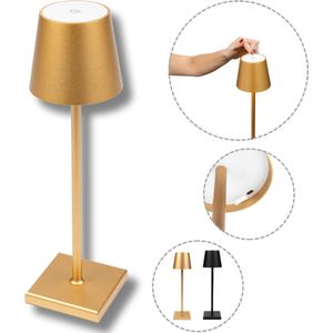 BandiO Tafellamp Oplaadbaar - 3 kleuren - Draadloos en dimbaar – Aluminium - 5200mAh - Moderne touch lamp – Nachtlamp Slaapkamer – Goud