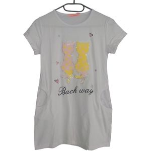 Seagull Tshirt jurk wit back way glitter poezen 158/164