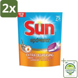 Sun Expert - All-in-1 - Vaatwastabletten - Extra Ontvettend - 75 Tabletten - Voordeelverpakking - 2 stuks - Vaatwastabletten - Vaatwasser
