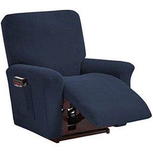 stretch fauteuilhoes, fauteuilbeschermer met zakken woonkamer, effen fluwelen elastische fauteuilhoes, complete fauteuilhoes, aangepast voor tv-fauteuilhoes (marineblauw)