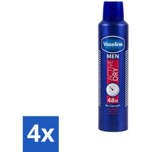 4 x Vaseline - Men Active Dry - Deospray - Anti-Transpirant - 250 ml - Anti-transpirant - Deodorant - Mannen Deodorant - Langdurige Frisheid - Anti-zwet