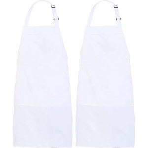 Verstelbare schort met lange banden voor mannen en vrouwen 18 kleuren koken keuken wit 2 stuks