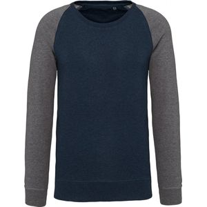 Kariban Tweekleurige herensweater BIO French Terry ronde hals raglanmouwen K491 - French Navy Heather / Grey Heather - L