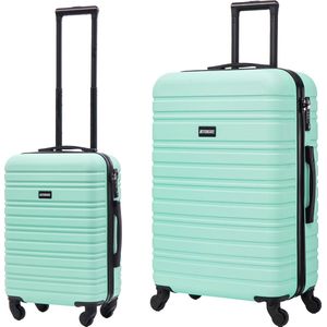 BlockTravel kofferset 2 delig ABS ruimbagage en handbagage 39 en 74 liter - inbouw TSA slot - mint groen