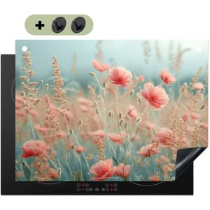 KitchenYeah® Inductie beschermer 70x52 cm - Bloemen - Pastel - Klaprozen - Kookplaataccessoires - Afdekplaat voor kookplaat & Spatscherm achterwand - Inductiebeschermer - Inductiemat - Inductieplaat mat - Keuken decoratie