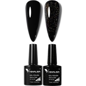Venalisa UV Gellak Zwart Combi - 15 ml (2x 7.5 ml) - Zwarte Gellak - Gellac Zwart - Gellak Black - Gellak Set Zwart - Gellak Kleuren - Venalisa Gellak - Gellak Nagellak