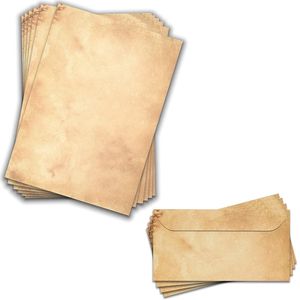 Vintage briefpapier set - 25 vellen incl. enveloppen - klimaatneutraal - DIN A4/DIN LANG