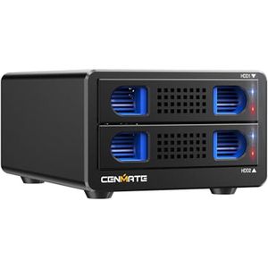 Aluminium harde-schijfbehuizing met twee sleuven en ventilatoren voor 2,5""/3,5"" SATA HDD/SSD met USB A/C 3.0