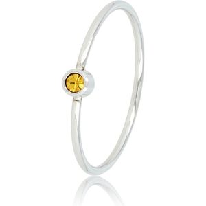 My Bendel - Betekenisring zilverkleurig met gele steen - Zilverkleurige aanschuifring - gele glassteen - Stainless steel - Met luxe cadeauverpakking