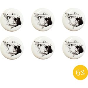 Clayre & Eef Deurknop set van 6 stuks Ø 4 cm Wit Keramiek Rond Hond Meubelknop