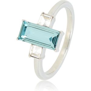 *My Bendel - Dames ring met mooie blauwe kristalsteen - Ring met een grote blauwe steen met kleine zirkonia stenen om het af te maken - Met luxe cadeauverpakking