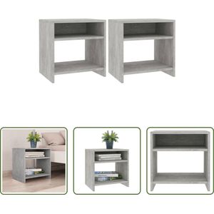 The Living Store Nachtkastjes Betongrijs - Set van 2 - Gemaakt van bewerkt hout - 40 x 30 x 40 cm (B x D x H) - Multifunctioneel