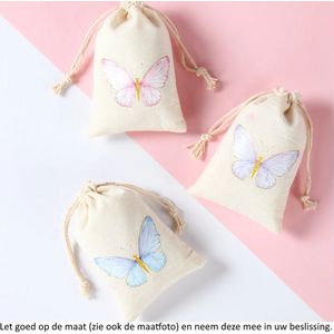 6x Uitdeelzakjes Vlinder Design 10 x 15 cm - Butterfly - Katoenen / Jute / Stoffen Traktatie Kado Zakjes - Snoepzakjes - Koekzakjes - Koekje - Cookie Bags - Verjaardag